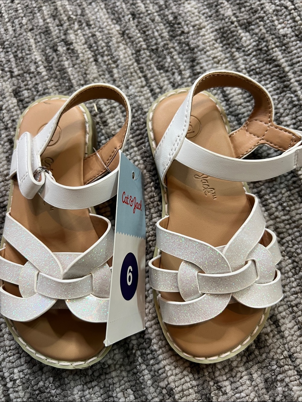 Cat & Jack White Glitter Knot-Strap Sandals Size Various Sizes